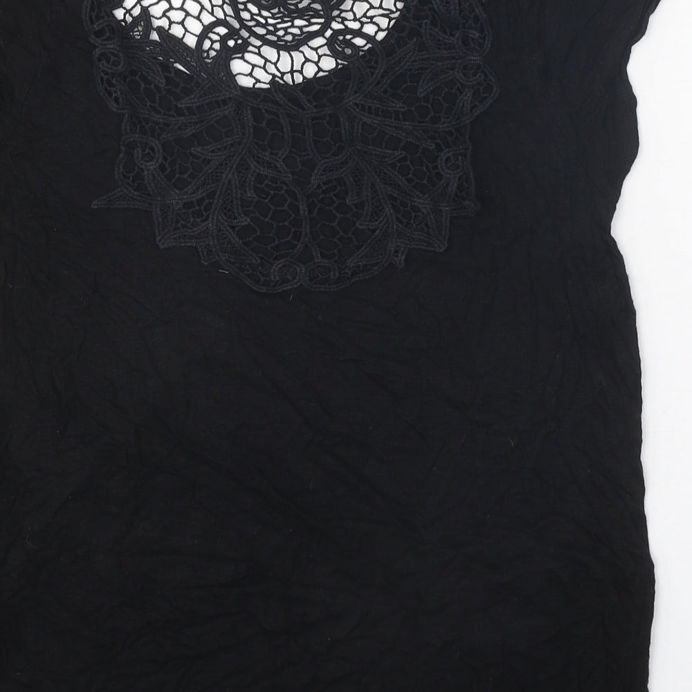 Atmosphere Womens Black Cotton Basic T-Shirt Size 10 Scoop Neck - Lace Detail