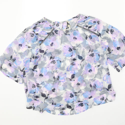 Papaya Womens Multicoloured Floral Polyester Cropped T-Shirt Size 12 Round Neck