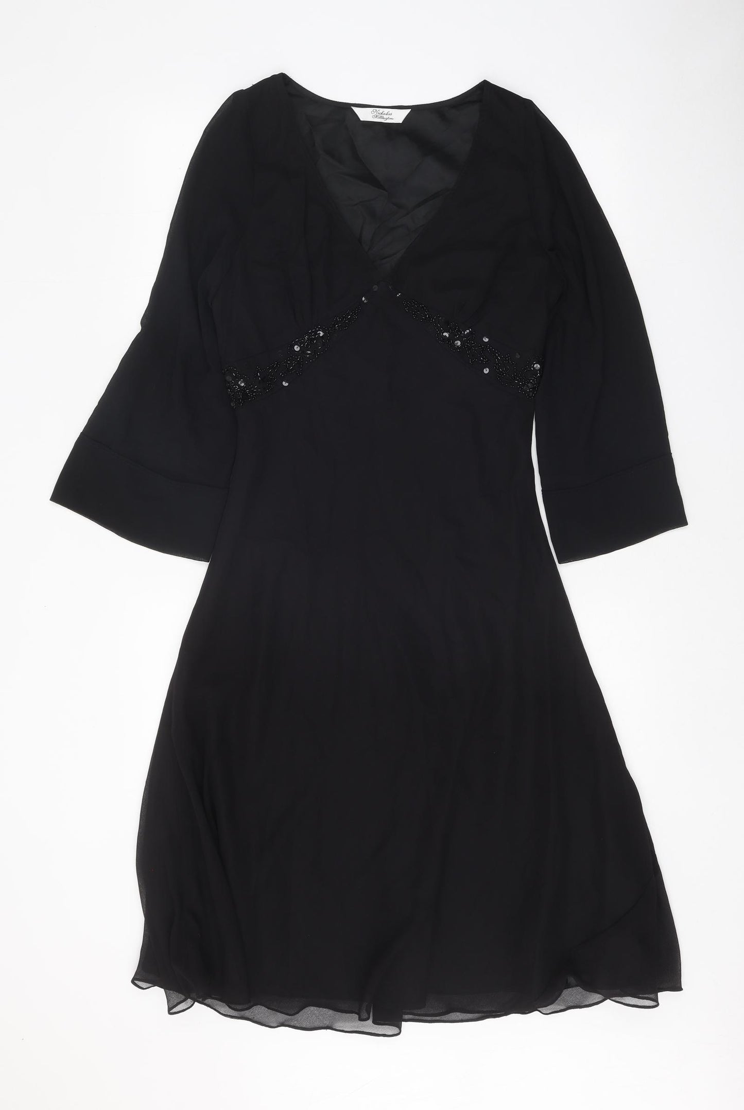Nicholas Millington Womens Black Polyester A-Line Size 10 V-Neck Zip