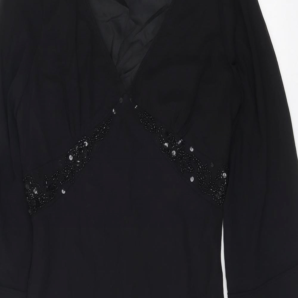 Nicholas Millington Womens Black Polyester A-Line Size 10 V-Neck Zip