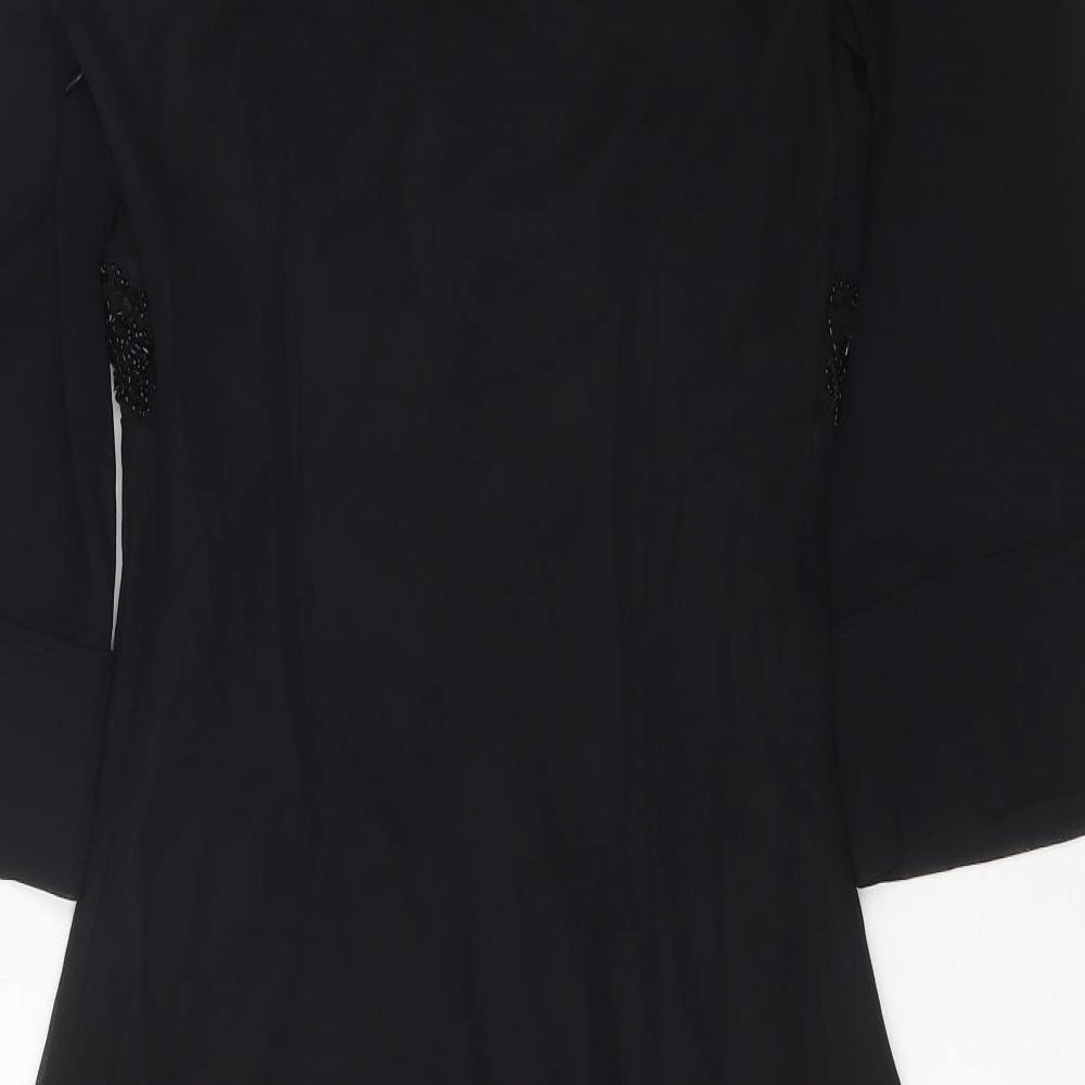 Nicholas Millington Womens Black Polyester A-Line Size 10 V-Neck Zip