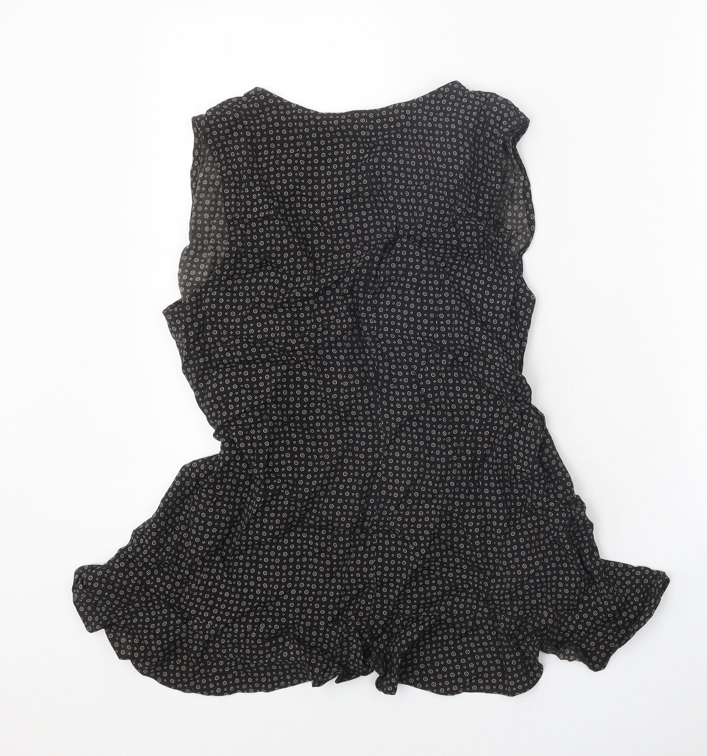 NEXT Womens Black Geometric Viscose Basic Blouse Size 14 V-Neck