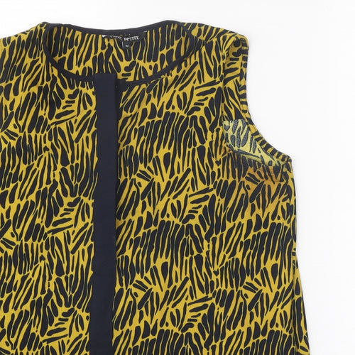 NEXT Womens Yellow Geometric Polyester Basic Blouse Size 10 Round Neck