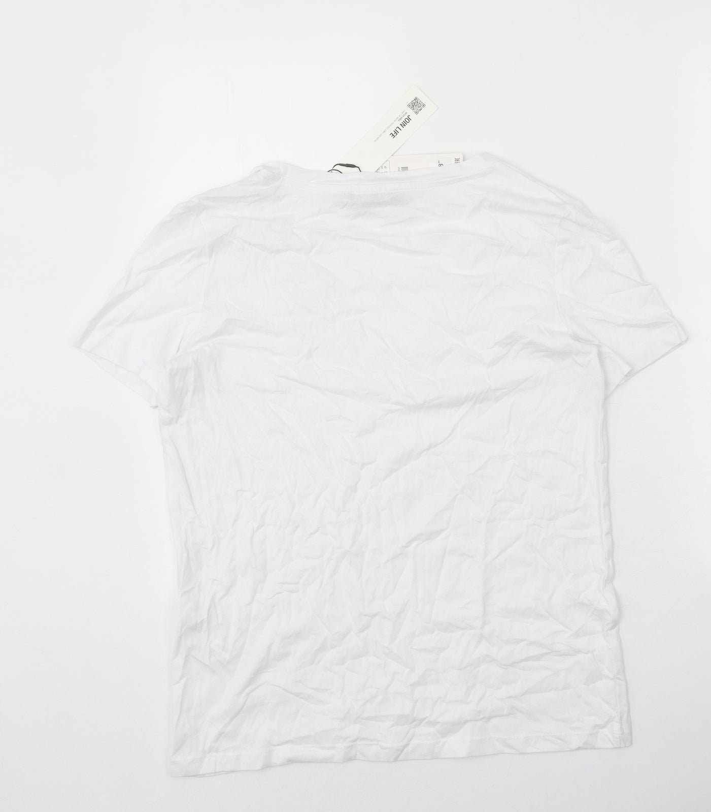 Zara Womens White 100% Cotton Basic T-Shirt Size S V-Neck