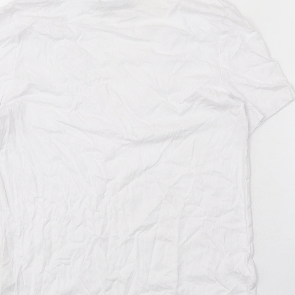 Zara Womens White 100% Cotton Basic T-Shirt Size S V-Neck