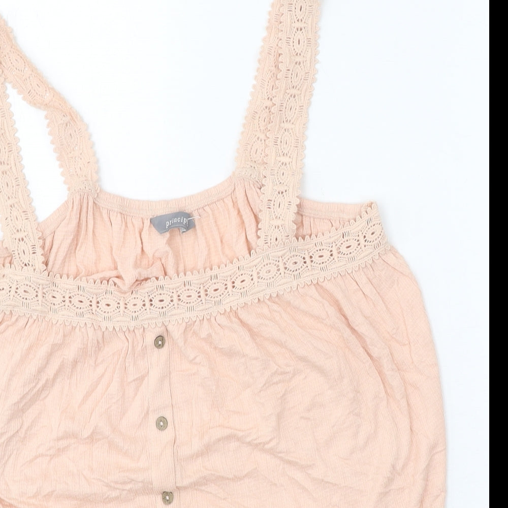 Principles Womens Beige Viscose Basic Tank Size 14 Square Neck