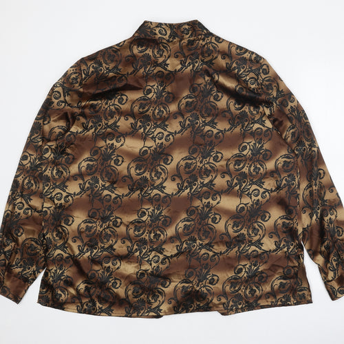 Notations Womens Brown Geometric Polyester Basic Button-Up Size 16 V-Neck