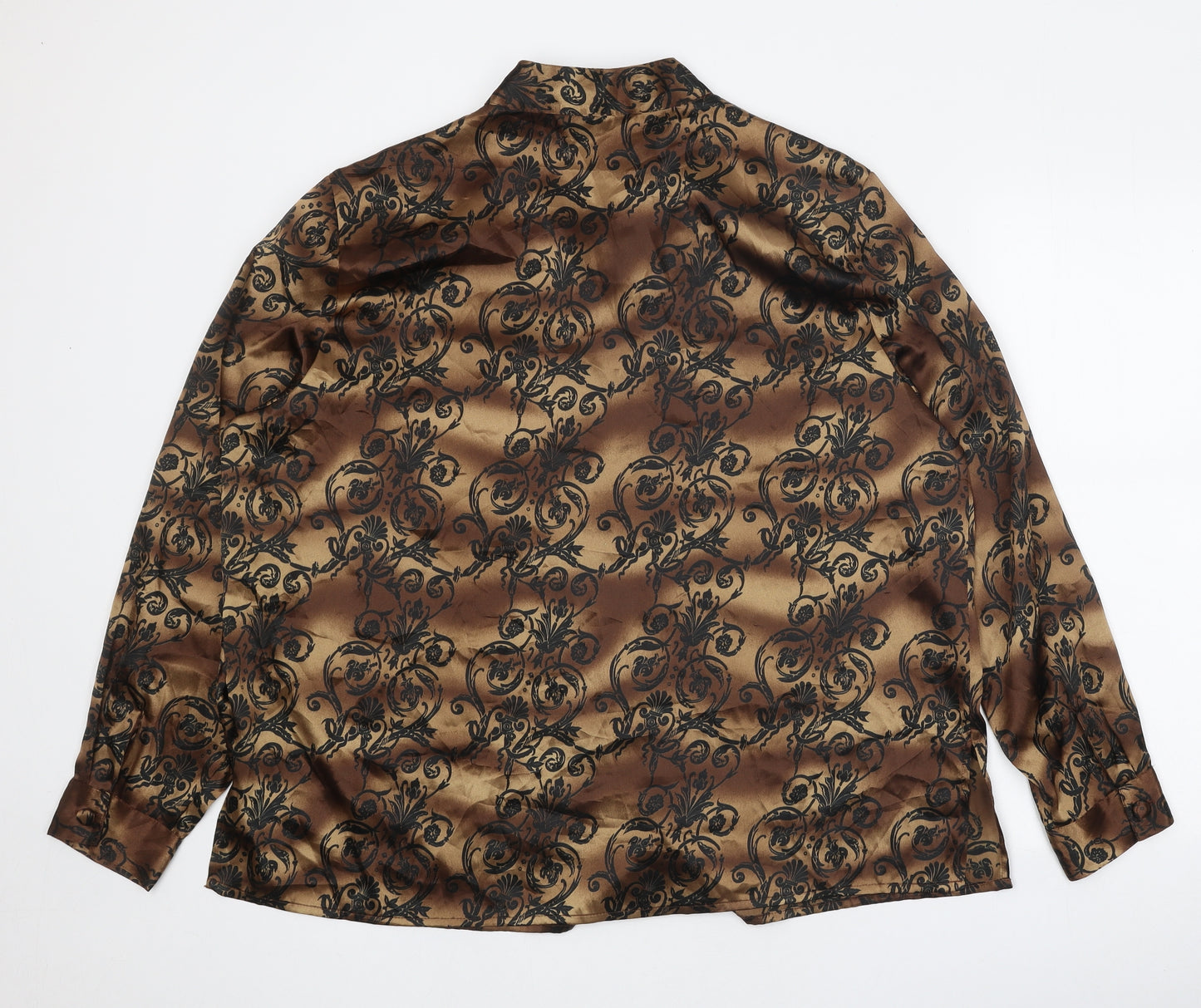 Notations Womens Brown Geometric Polyester Basic Button-Up Size 16 V-Neck