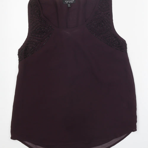 Topshop Womens Purple Polyester Basic Blouse Size 10 Round Neck