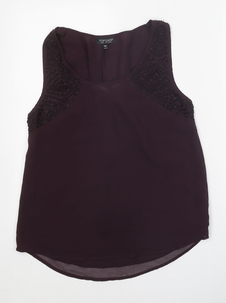 Topshop Womens Purple Polyester Basic Blouse Size 10 Round Neck