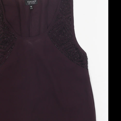 Topshop Womens Purple Polyester Basic Blouse Size 10 Round Neck
