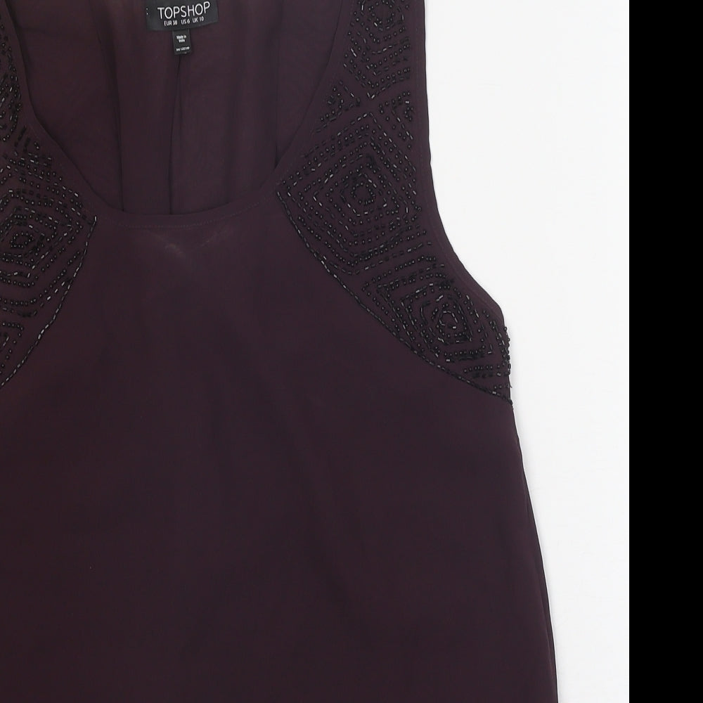 Topshop Womens Purple Polyester Basic Blouse Size 10 Round Neck