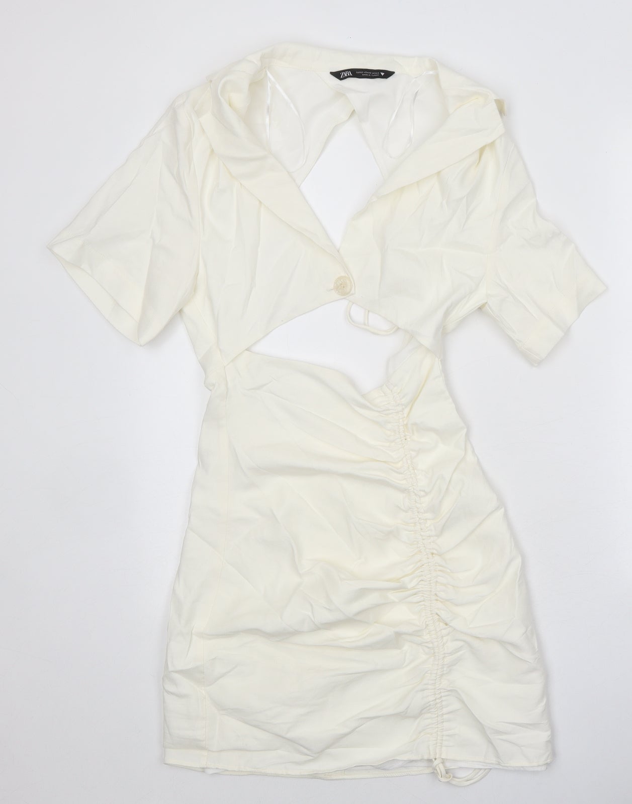 Zara Womens White Polyester Shirt Dress Size XS Collared Zip