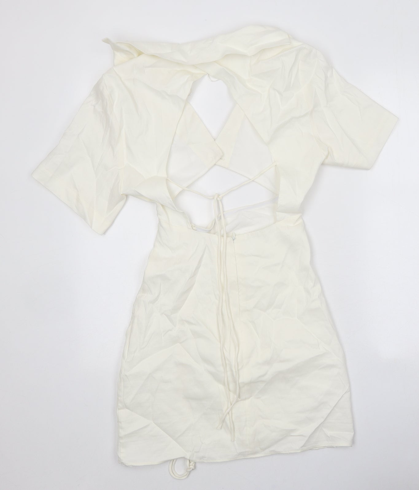Zara Womens White Polyester Shirt Dress Size XS Collared Zip