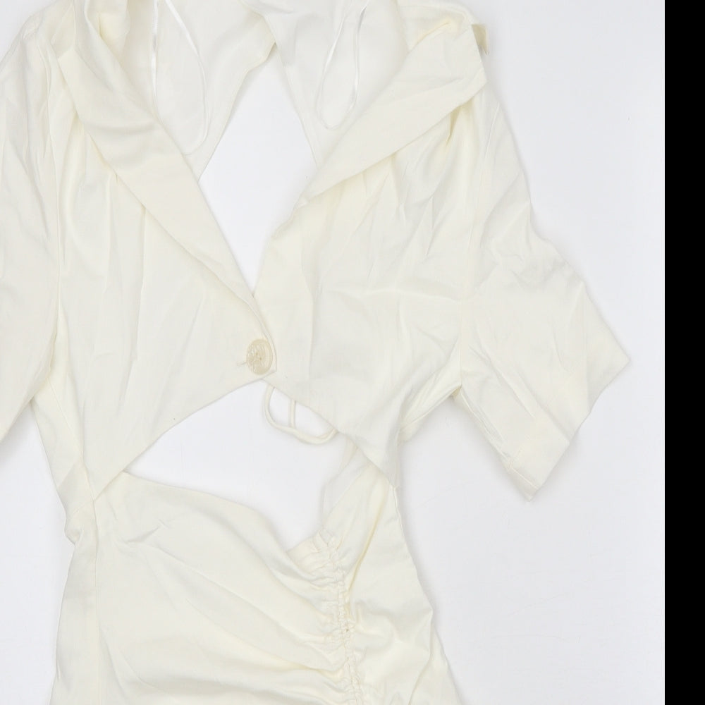 Zara Womens White Polyester Shirt Dress Size XS Collared Zip