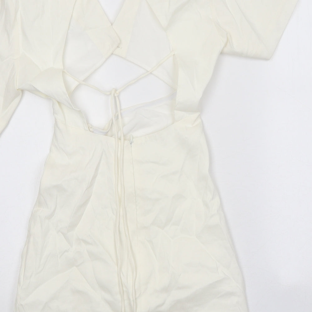 Zara Womens White Polyester Shirt Dress Size XS Collared Zip