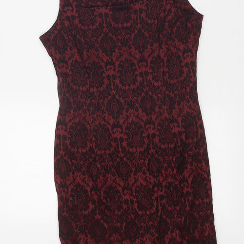 Petites Womens Red Geometric Viscose A-Line Size 10 Square Neck Zip