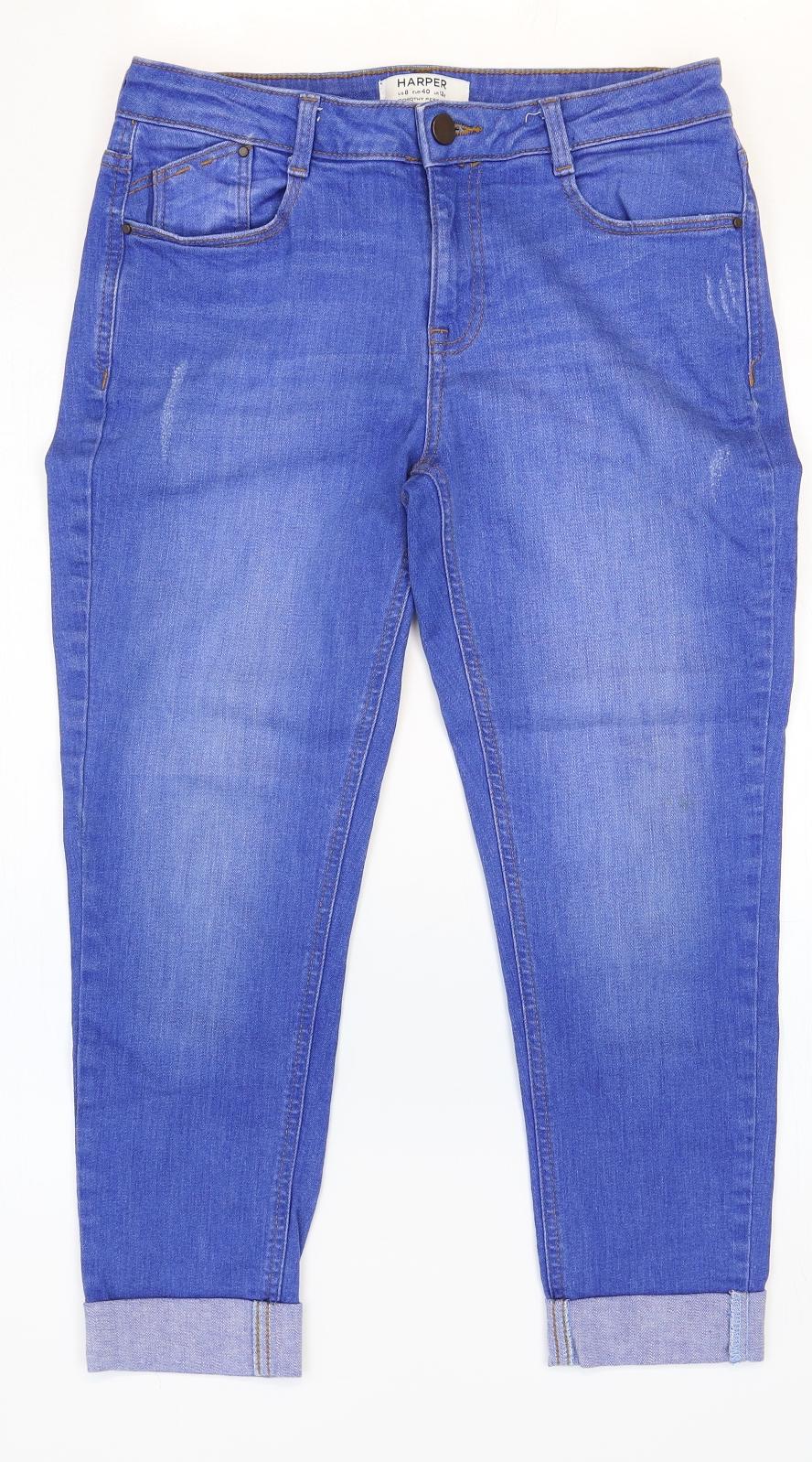 Harper Womens Blue Cotton Straight Jeans Size 12 Regular Zip