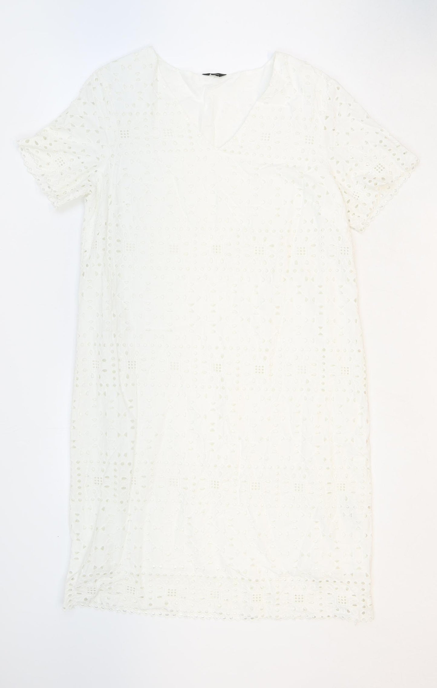 M&Co Womens White Floral 100% Cotton Sheath Size 12 V-Neck Pullover