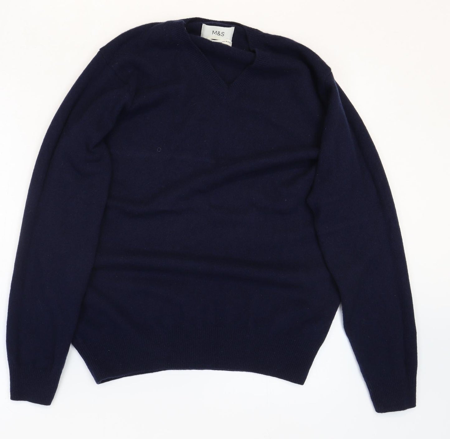 Marks and Spencer Mens Blue V-Neck Wool Pullover Jumper Size L