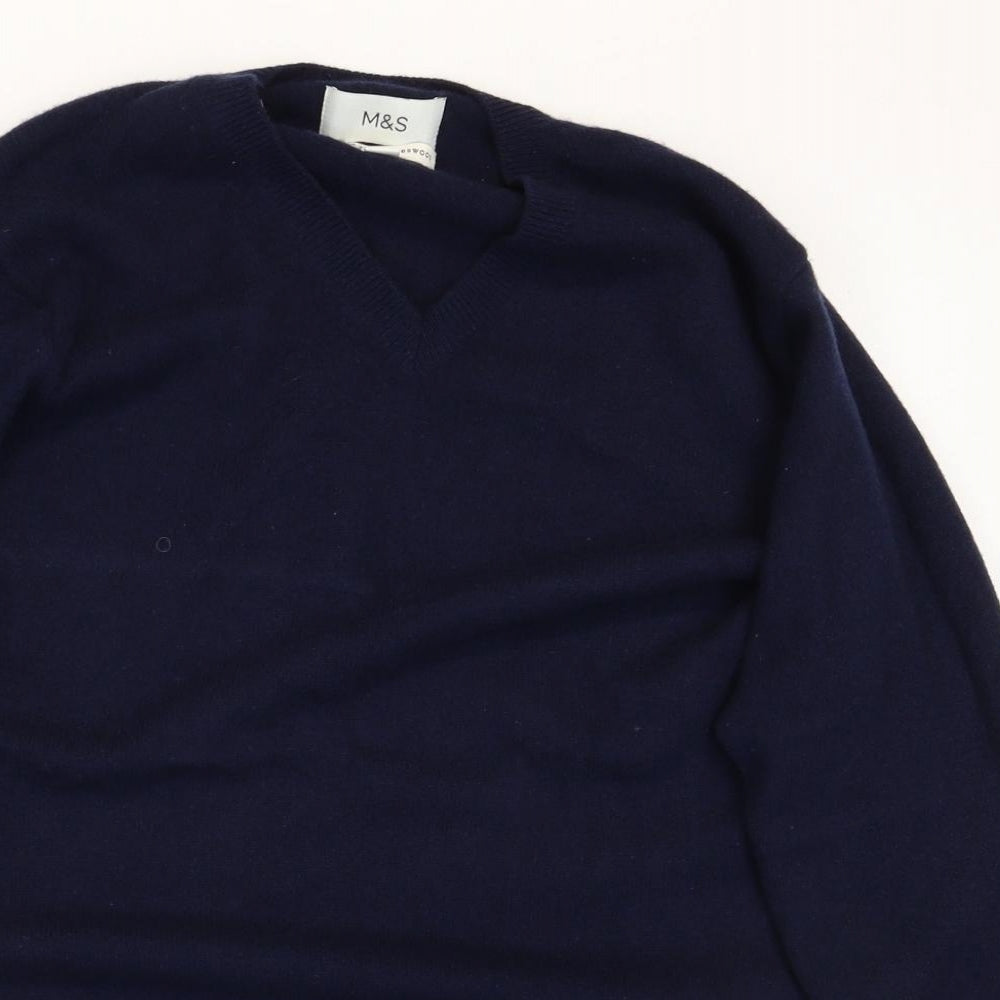 Marks and Spencer Mens Blue V-Neck Wool Pullover Jumper Size L