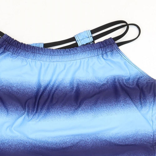Preworn Womens Blue Geometric Polyester Basic Tank Size L Round Neck