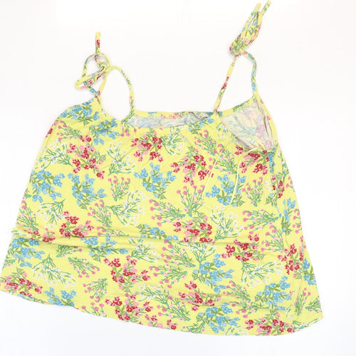 TU Womens Yellow Floral Viscose Basic Tank Size 8 Round Neck