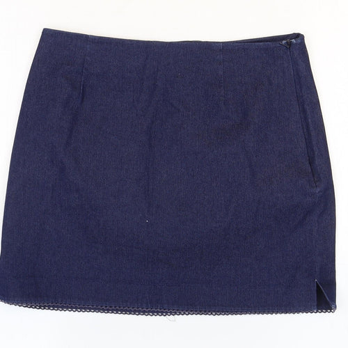 Oasis Womens Blue Cotton Mini Skirt Size 10 Zip