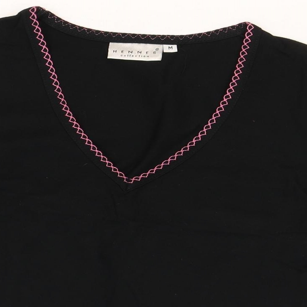 Hennes collection Womens Black Cotton Basic T-Shirt Size M V-Neck