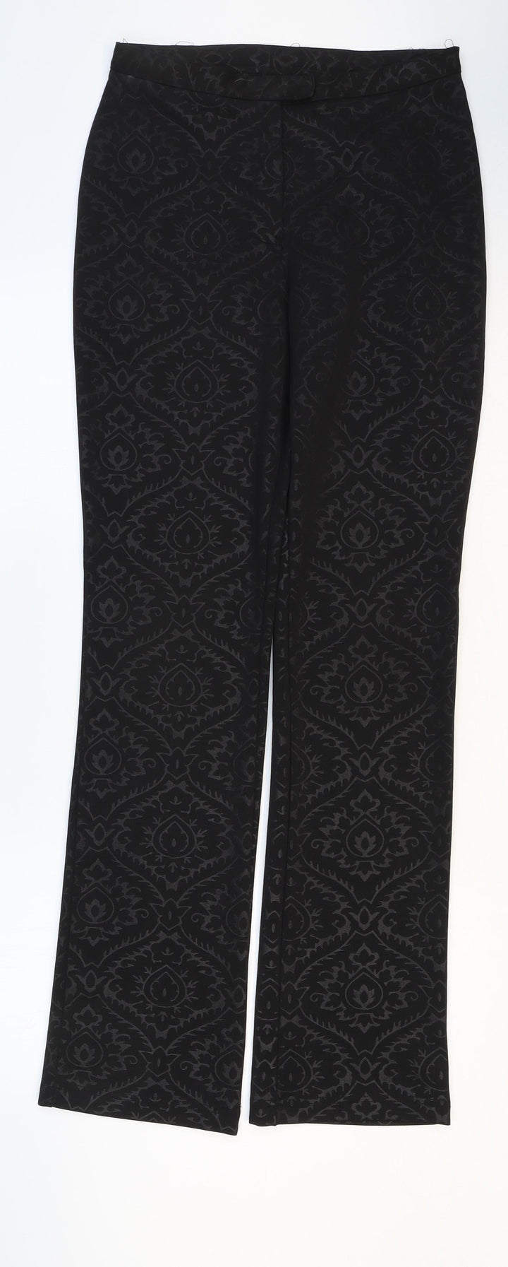 Oasis Womens Black Geometric Polyester Trousers Size 10 Regular Zip