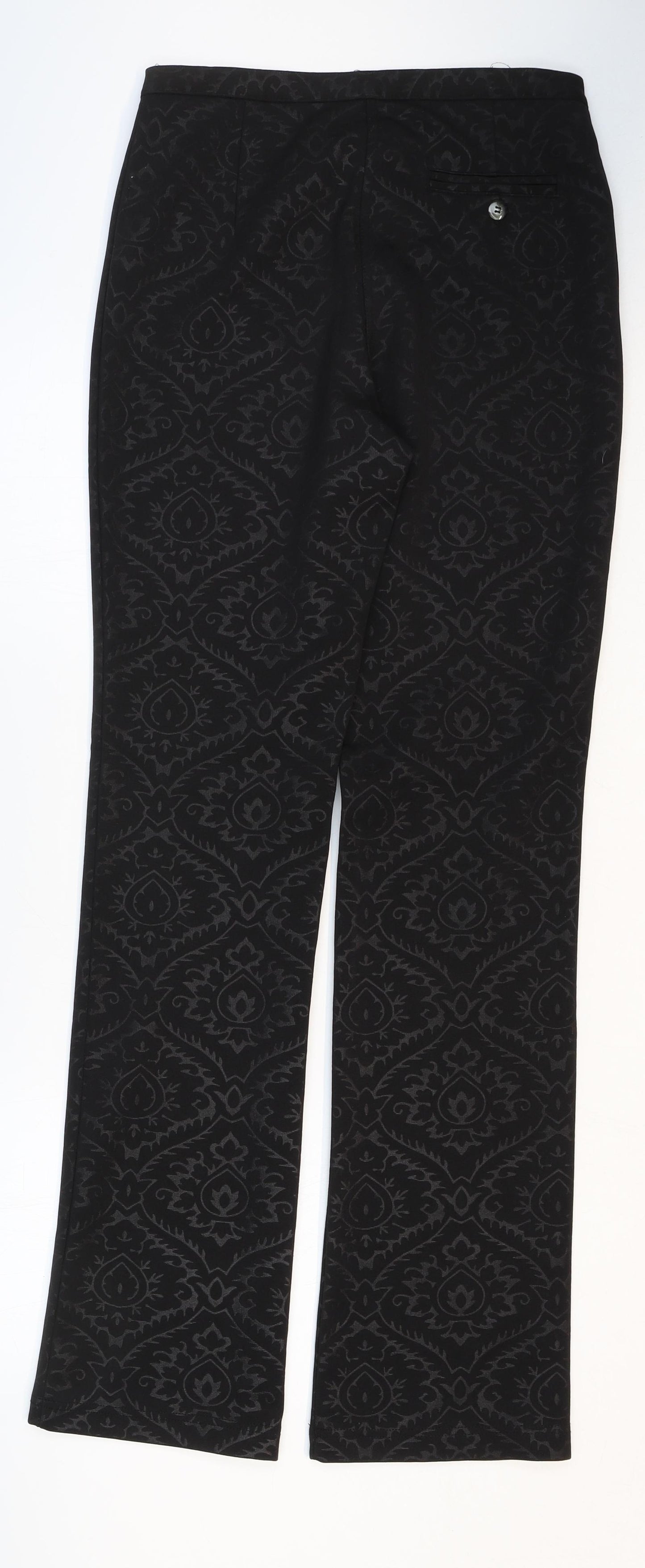 Oasis Womens Black Geometric Polyester Trousers Size 10 Regular Zip