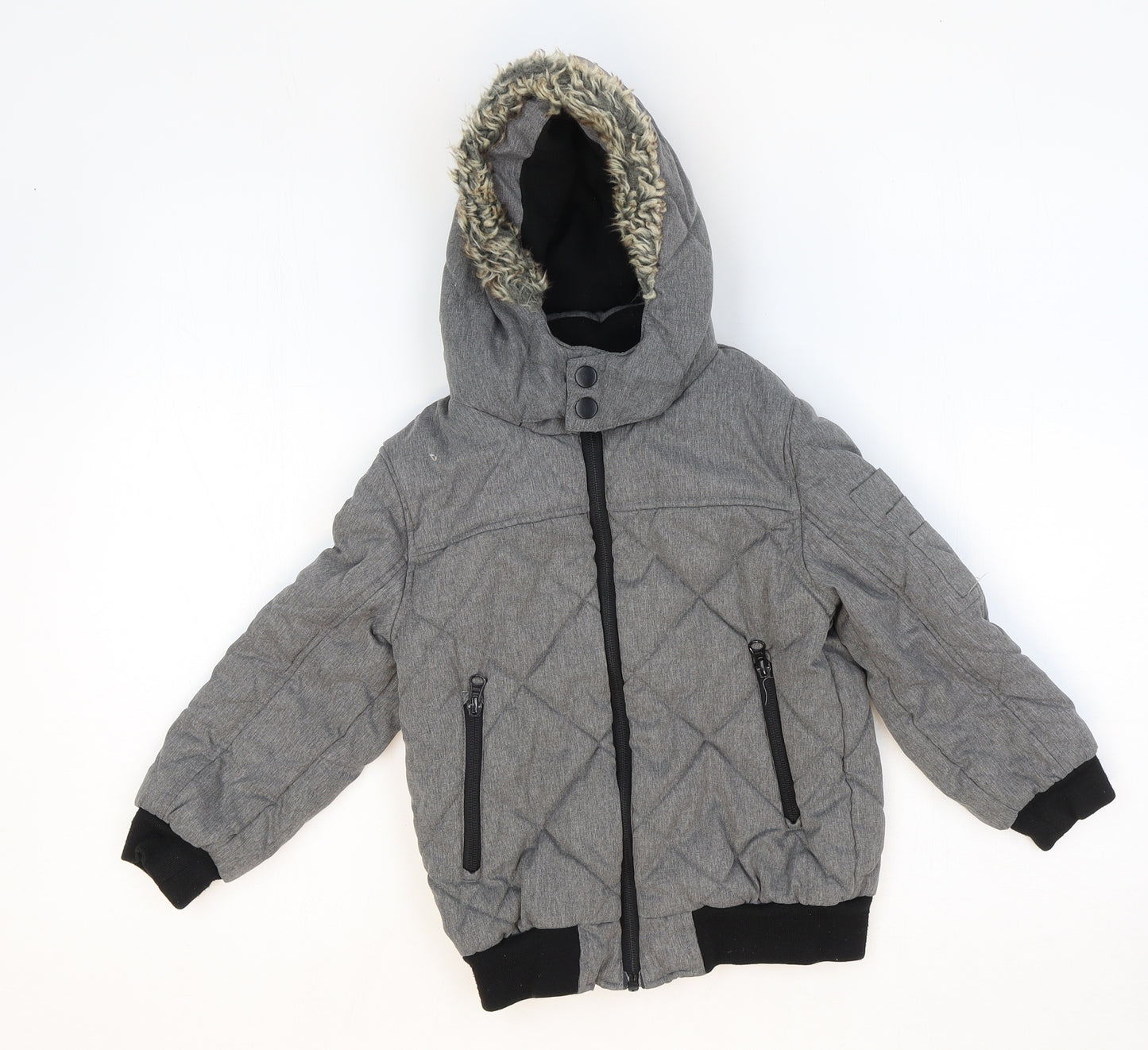 George Boys Grey Quilted Jacket Size 5-6 Years Zip