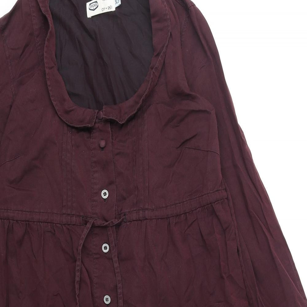 Crocker Womens Purple 100% Cotton Shirt Dress Size XS Round Neck Button