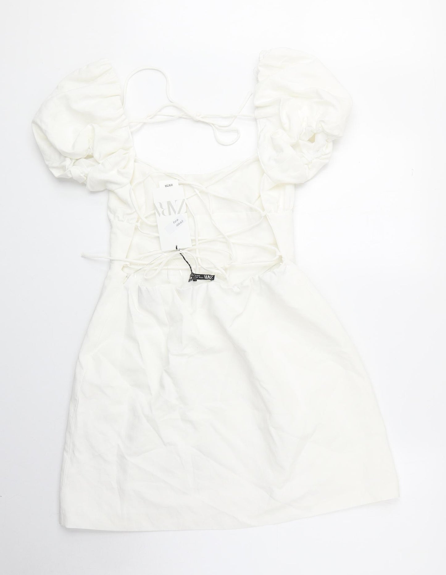Zara Womens White Viscose A-Line Size XL Square Neck Tie
