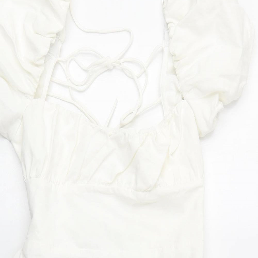Zara Womens White Viscose A-Line Size XL Square Neck Tie