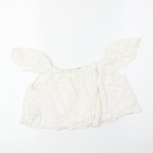 Topshop Womens Beige Viscose Cropped Blouse Size 8 Boat Neck