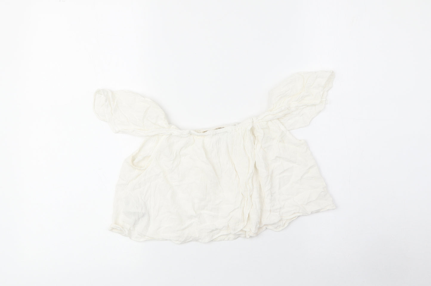 Topshop Womens Beige Viscose Cropped Blouse Size 8 Boat Neck