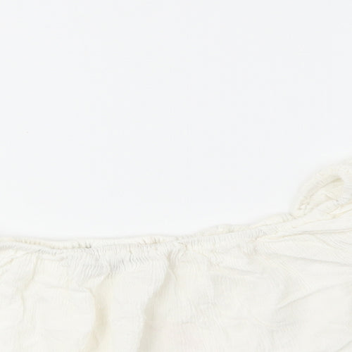 Topshop Womens Beige Viscose Cropped Blouse Size 8 Boat Neck
