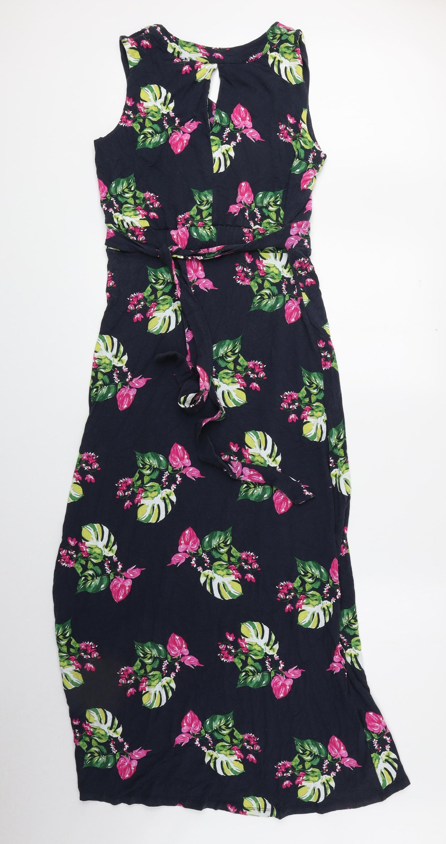 Laura Ashley Womens Black Floral Viscose A-Line Size 10 V-Neck Pullover