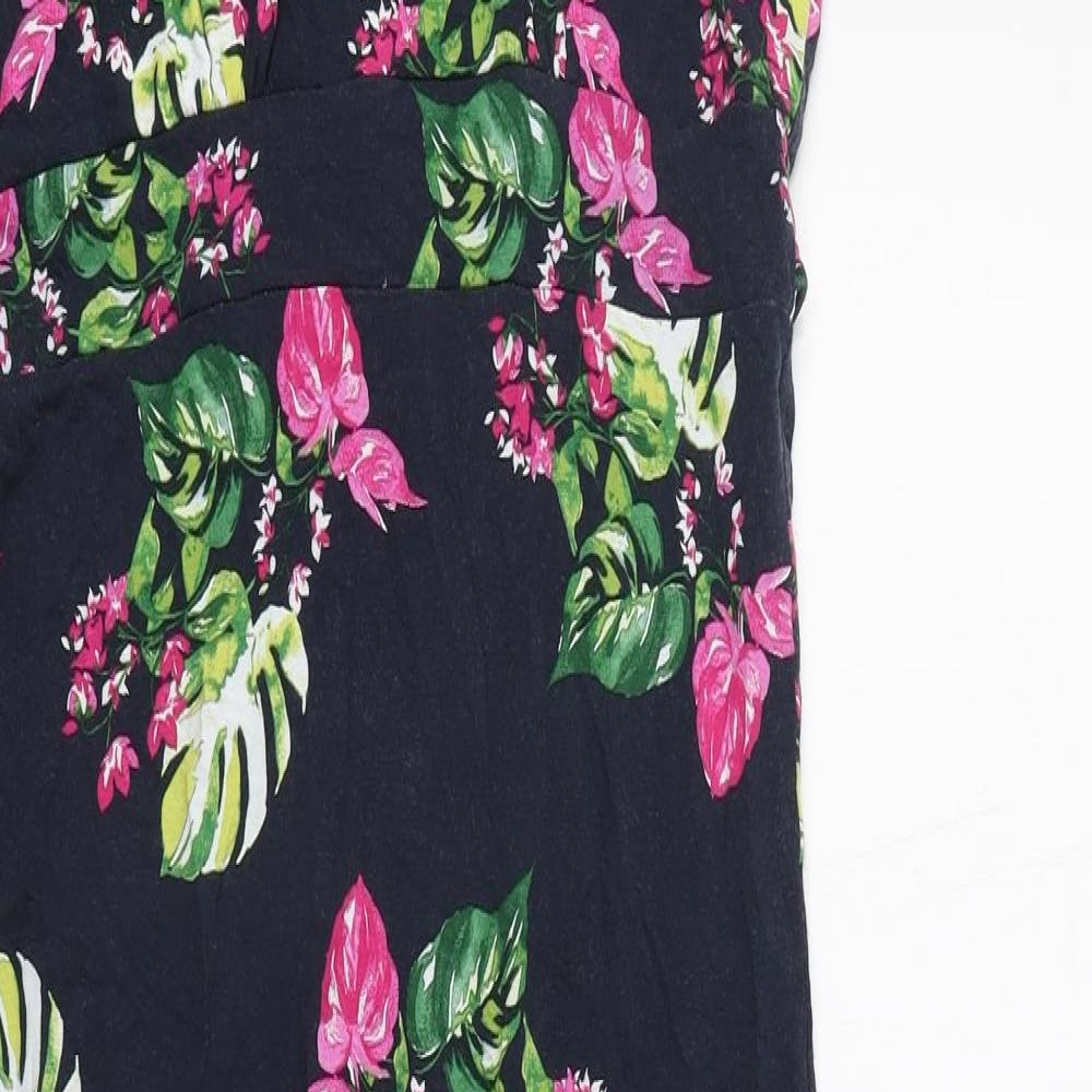 Laura Ashley Womens Black Floral Viscose A-Line Size 10 V-Neck Pullover