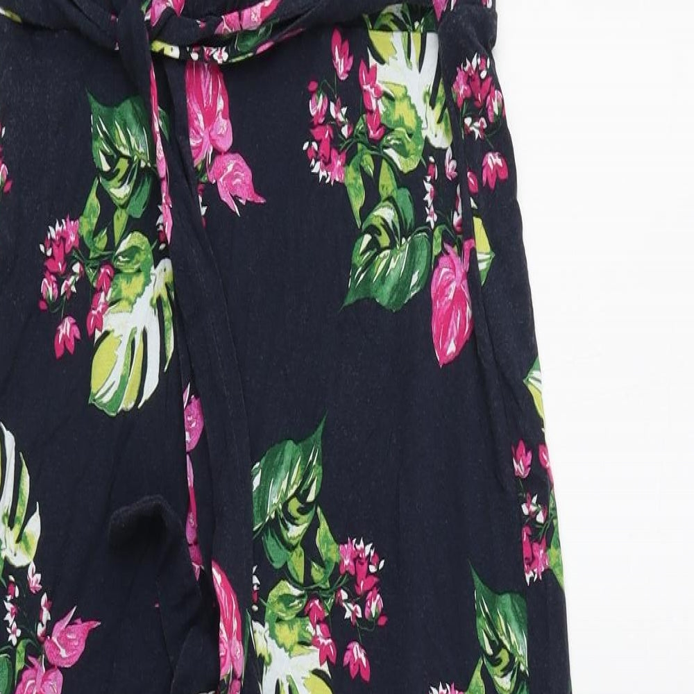 Laura Ashley Womens Black Floral Viscose A-Line Size 10 V-Neck Pullover