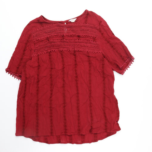 Matalan Womens Red Cotton Basic Blouse Size 20 Round Neck