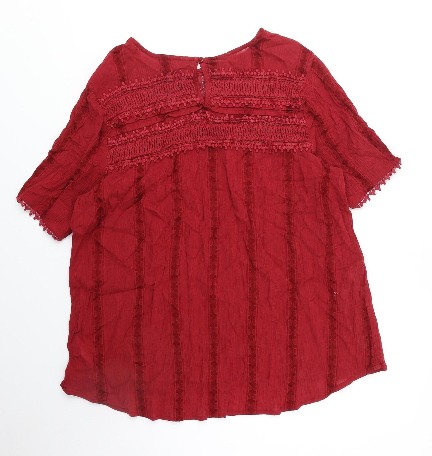 Matalan Womens Red Cotton Basic Blouse Size 20 Round Neck