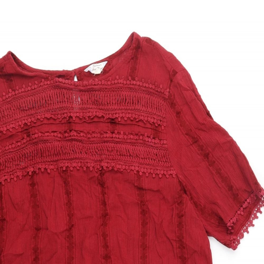 Matalan Womens Red Cotton Basic Blouse Size 20 Round Neck