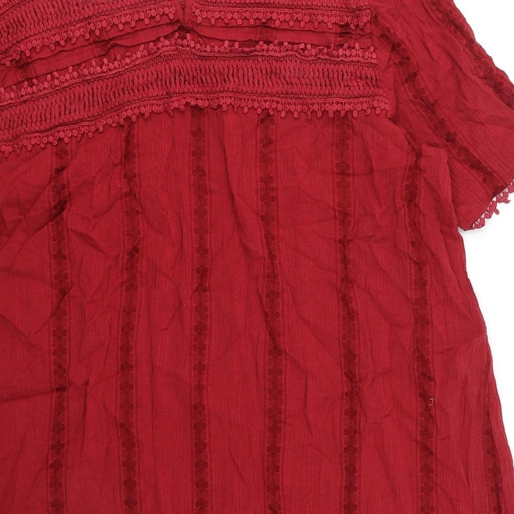 Matalan Womens Red Cotton Basic Blouse Size 20 Round Neck