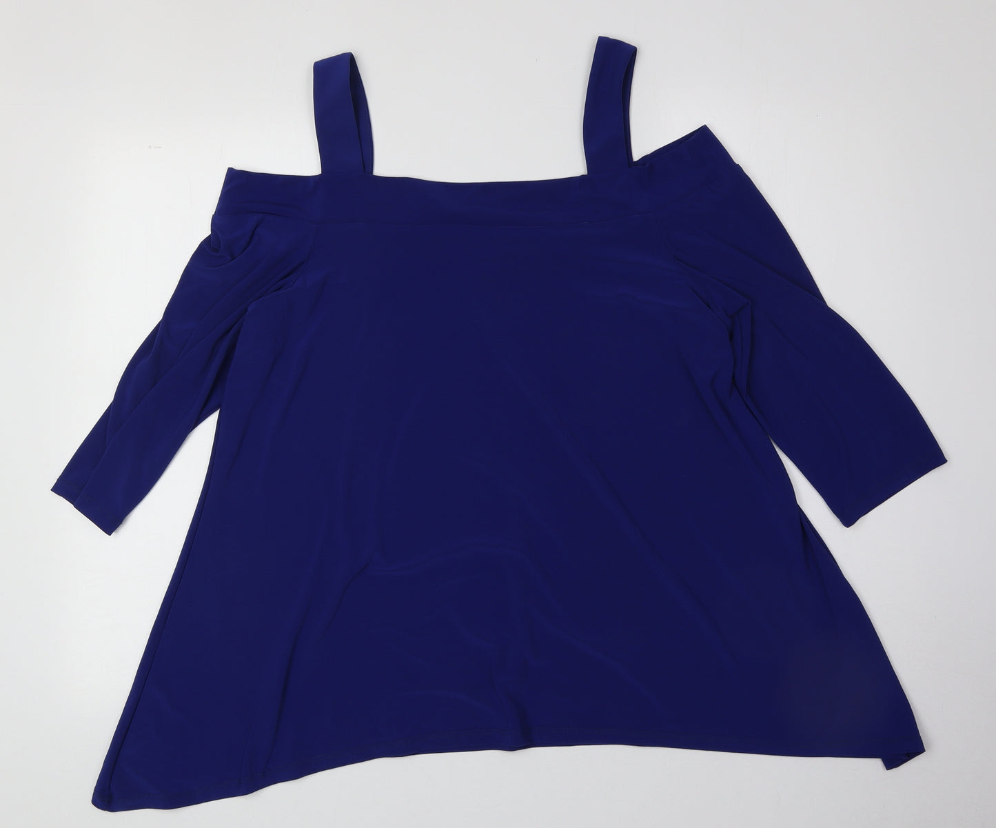 Coco Bianco Womens Blue Polyester Basic T-Shirt Size XL Off the Shoulder