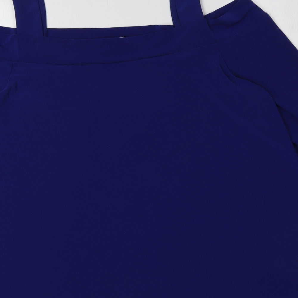 Coco Bianco Womens Blue Polyester Basic T-Shirt Size XL Off the Shoulder