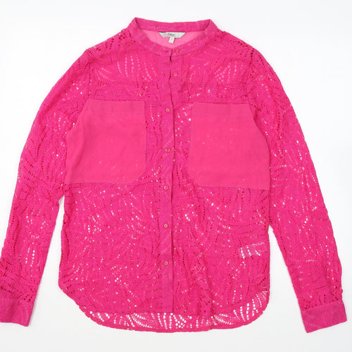 NEXT Womens Pink Polyester Basic Button-Up Size 8 Round Neck