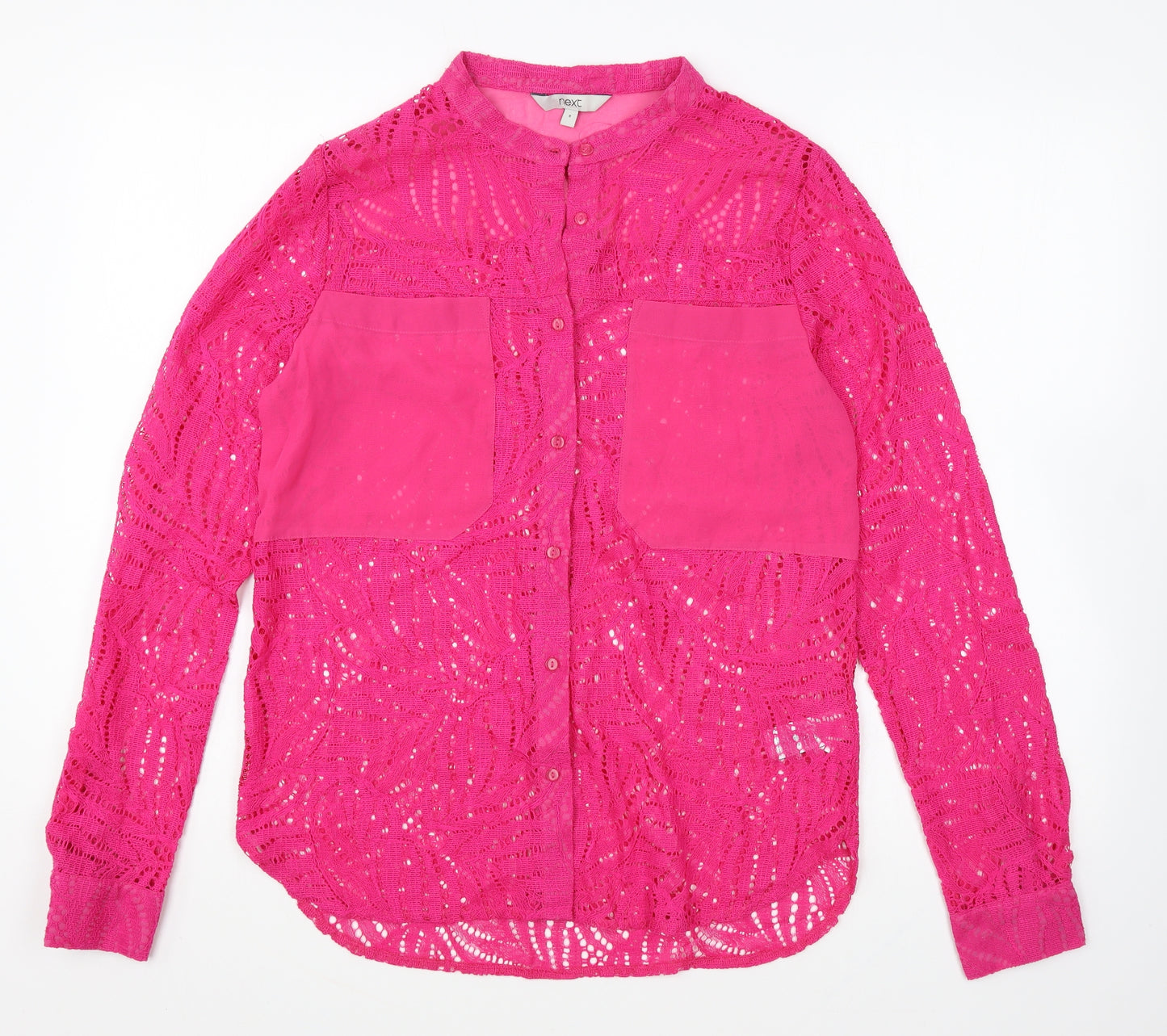 NEXT Womens Pink Polyester Basic Button-Up Size 8 Round Neck