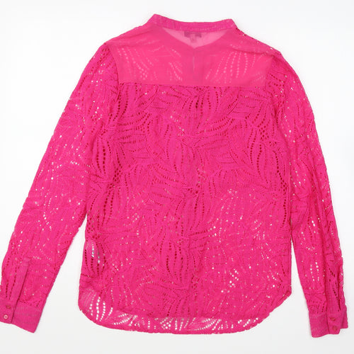 NEXT Womens Pink Polyester Basic Button-Up Size 8 Round Neck